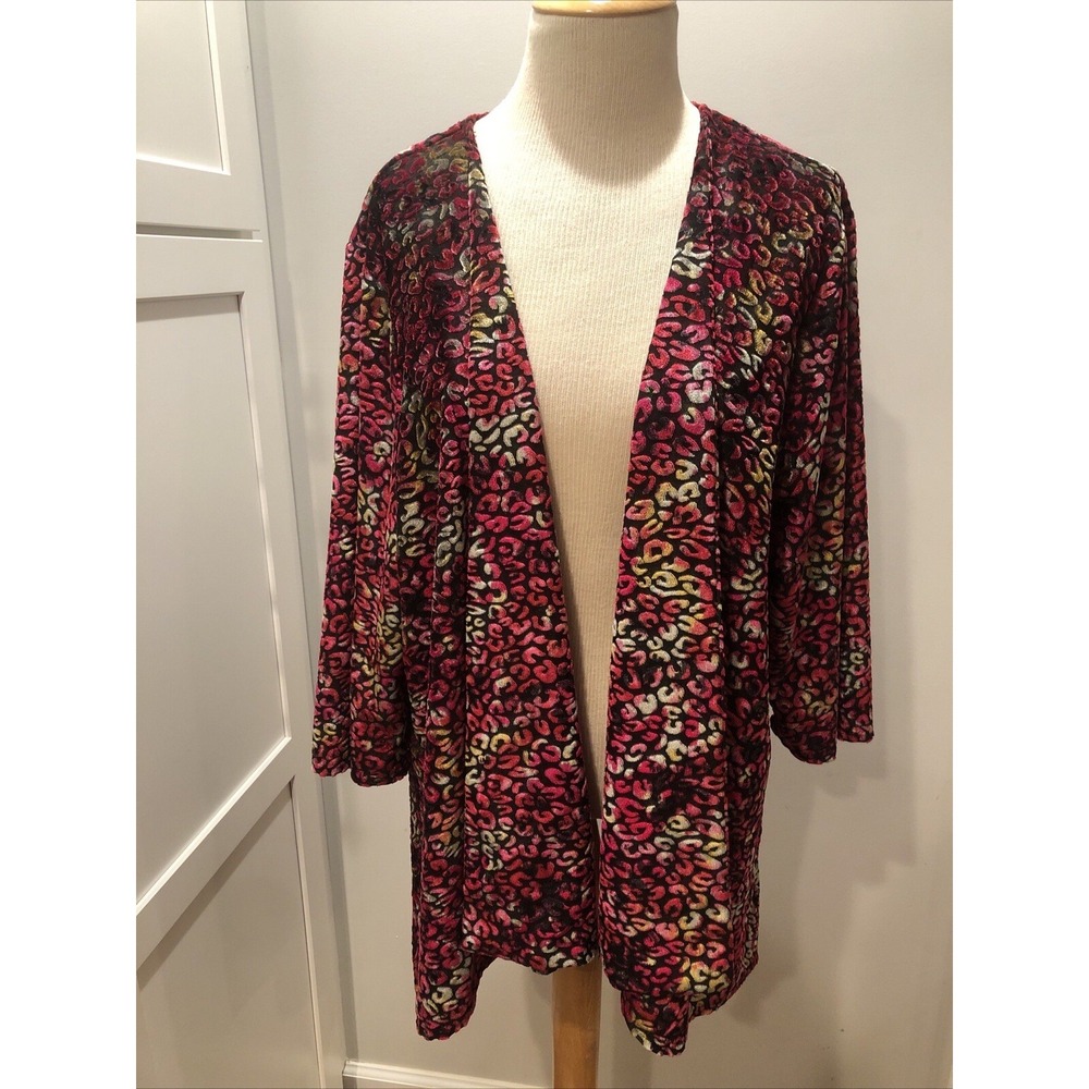 Travel Elements Cardigan‎ Burnout Pink Animal Print Velveteen Women's 1X